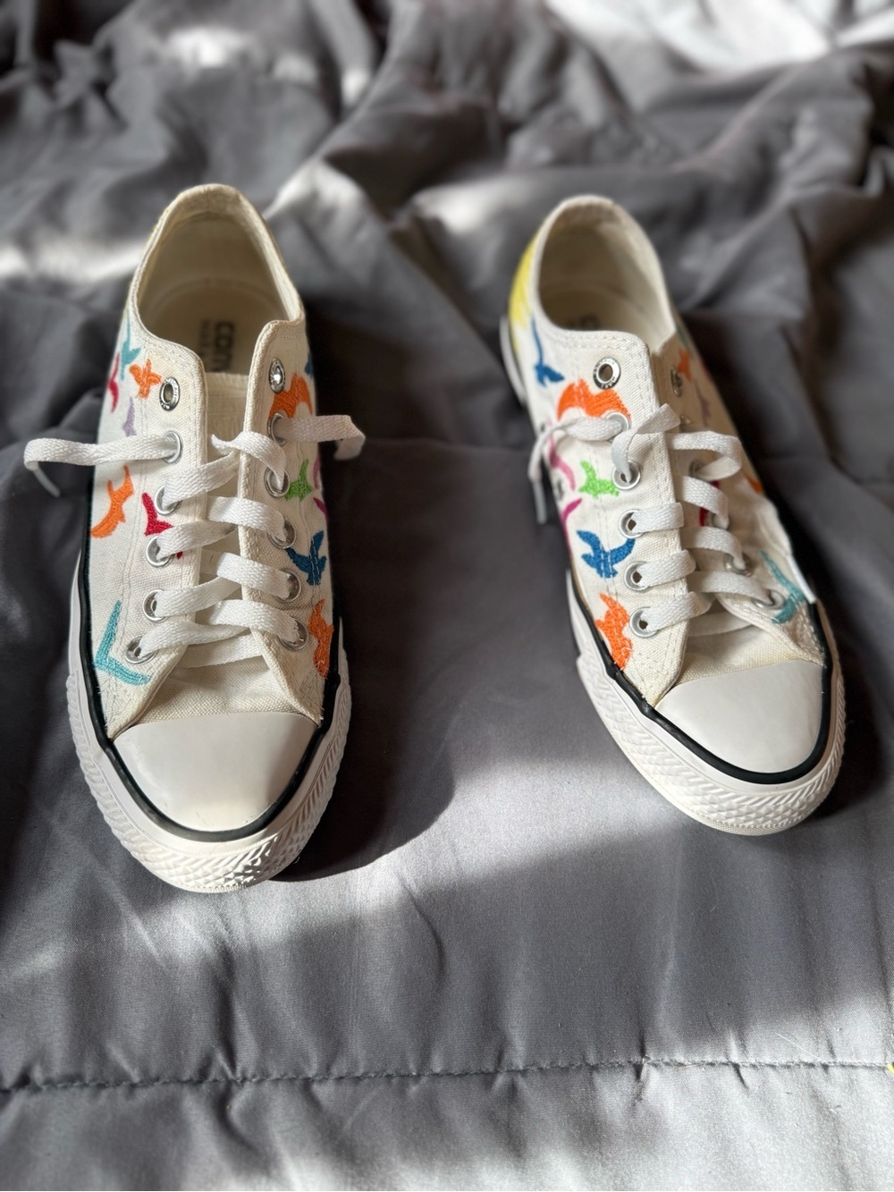 Converse White Low-Top Sneakers with Multicolor Bird Embroidery - Picture 3 of 11